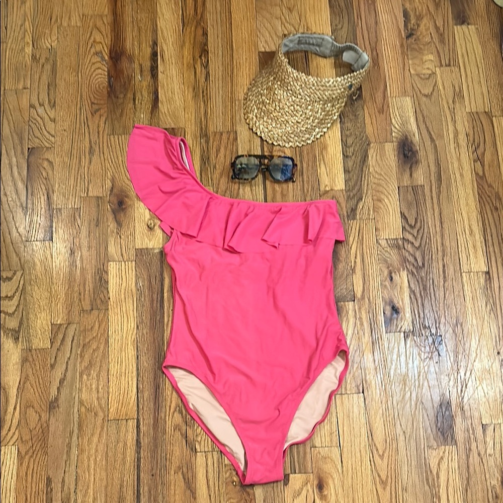 J. Crew Pink Ruffled One Piece Swimsuit